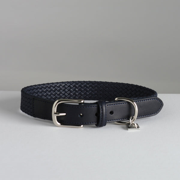 Bernard Luxury Leather Dog Collar French Navy Maison Le Lou