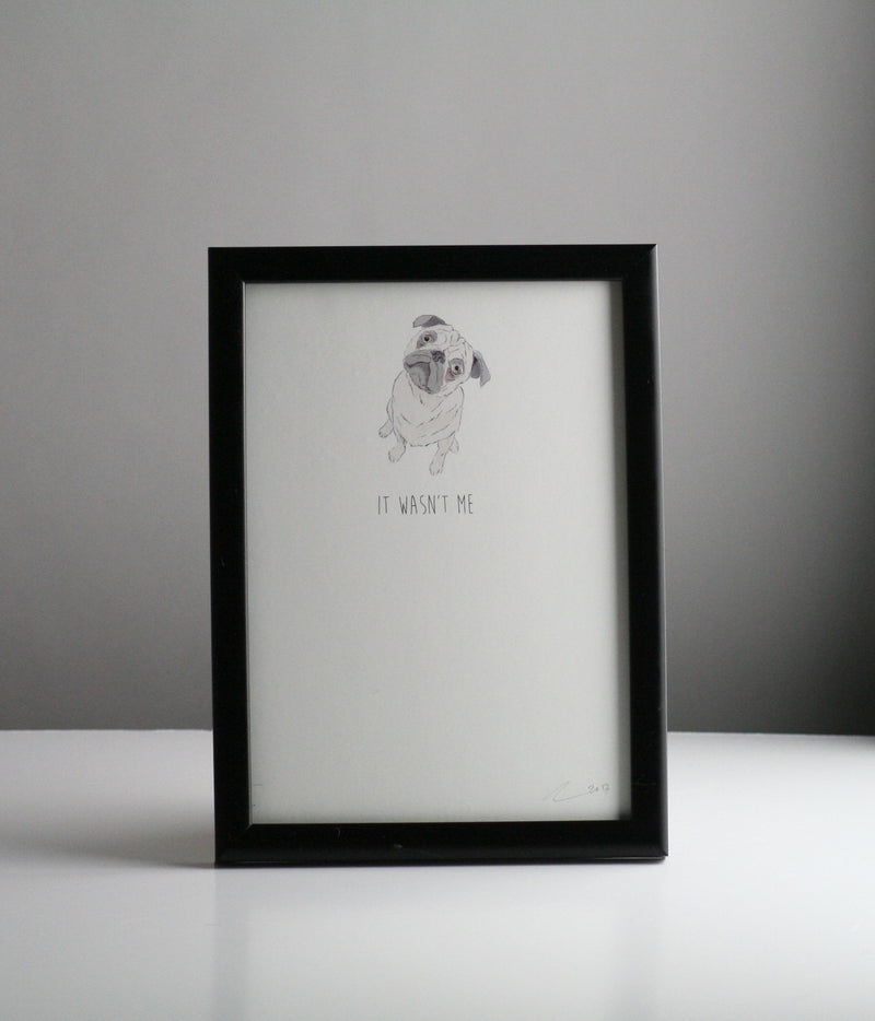 It Wasn't Me, Pug A5 Print by Ben Rothery